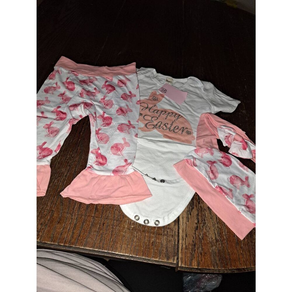New Infant Baby Girl 18 Month Sz 100 Shishifamg Pink White 4pc Easter Outfit NWT